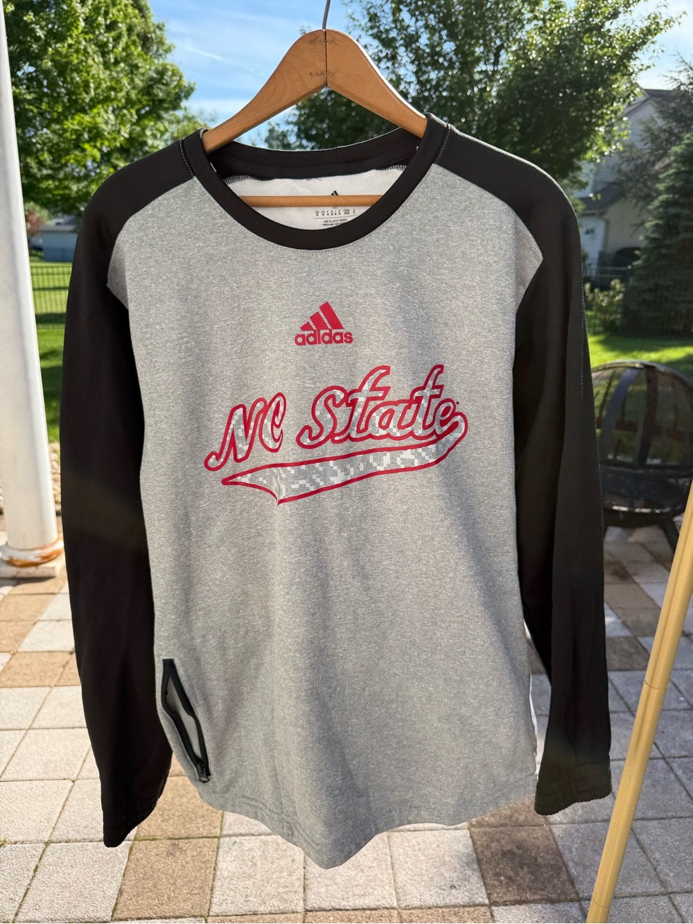 adidas Gray Crewneck with Black Raglan Sleeves and Red NC State Script